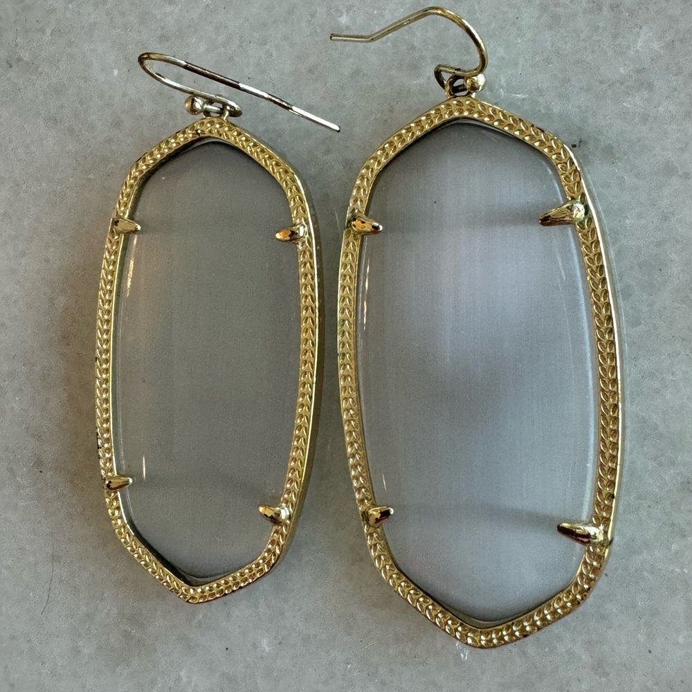 Kendra Scott Danielle drop earrings gray and gold iridescent